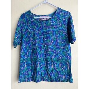 Rainbow-Jo Maui Hawaii Boho Floral Print Short Sleeve Rayon Top Shirt S Small